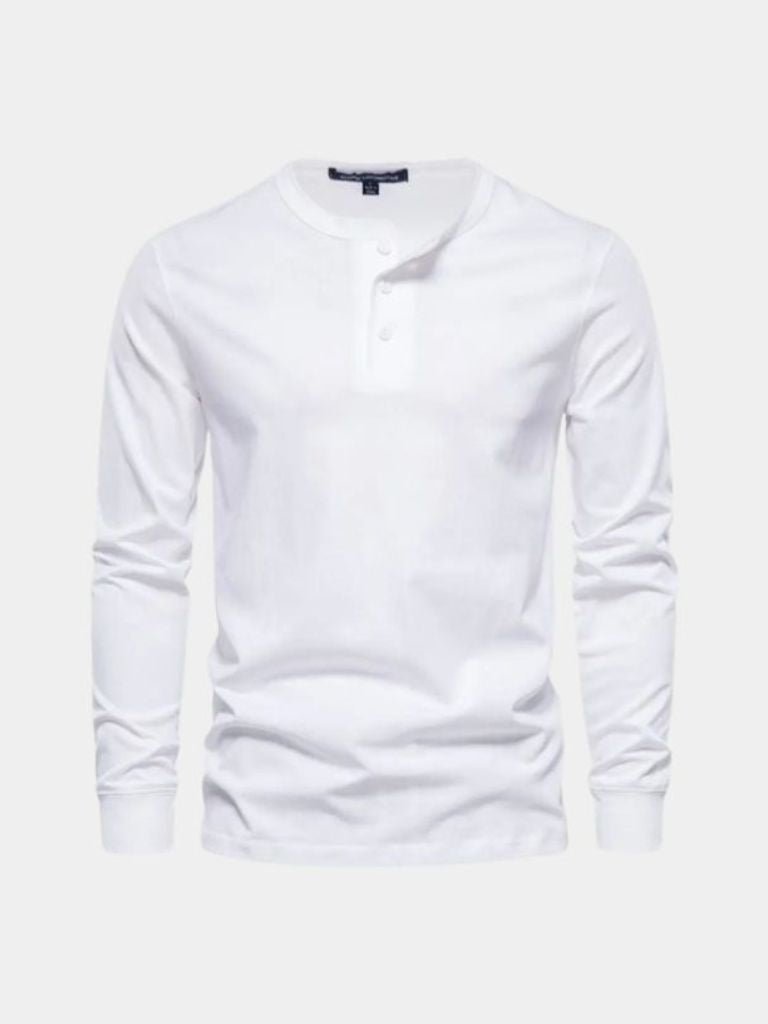 Minimalist Henley Neck Long Sleeve T-Shirt - Hommeor