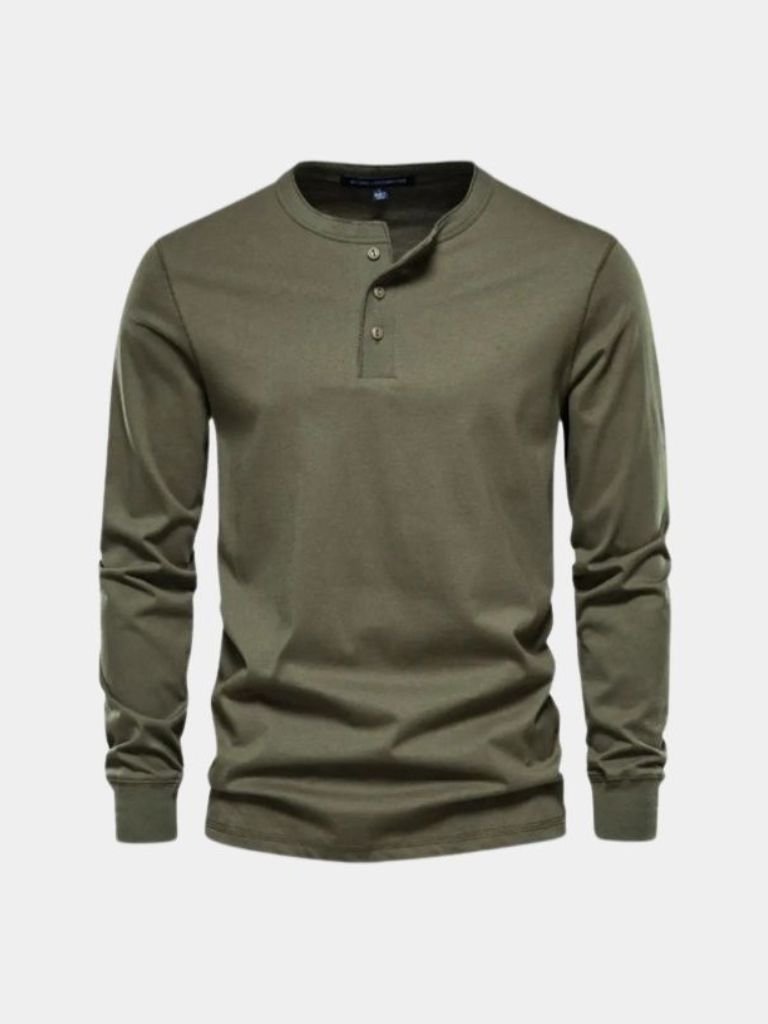 Minimalist Henley Neck Long Sleeve T-Shirt - Hommeor
