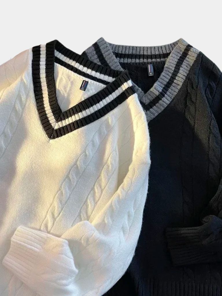 Minimalist V-Neck Sweater - Cross & Crown