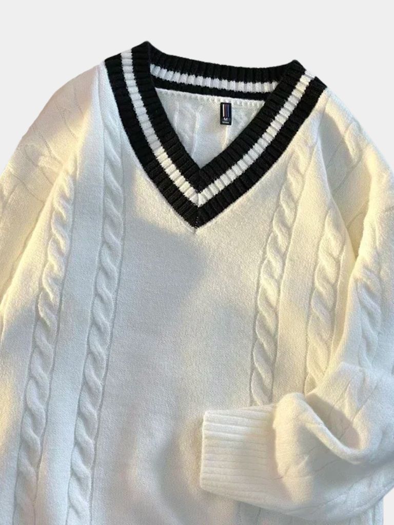 Minimalist V-Neck Sweater - Cross & Crown