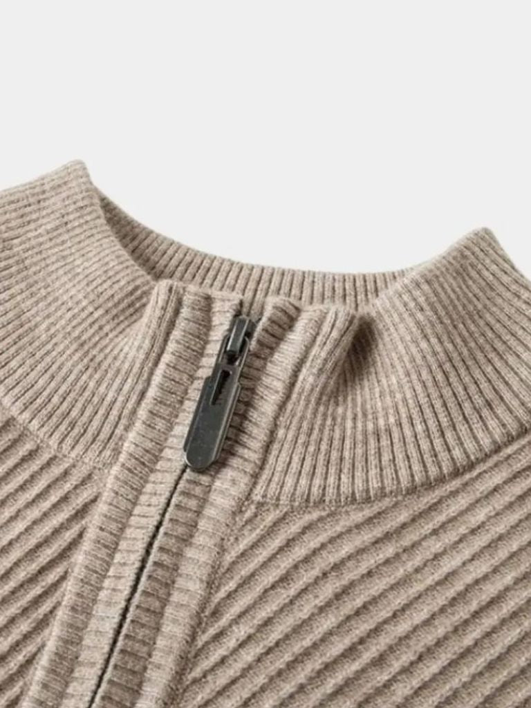 Stripe Quarter Zip Wool Sweater