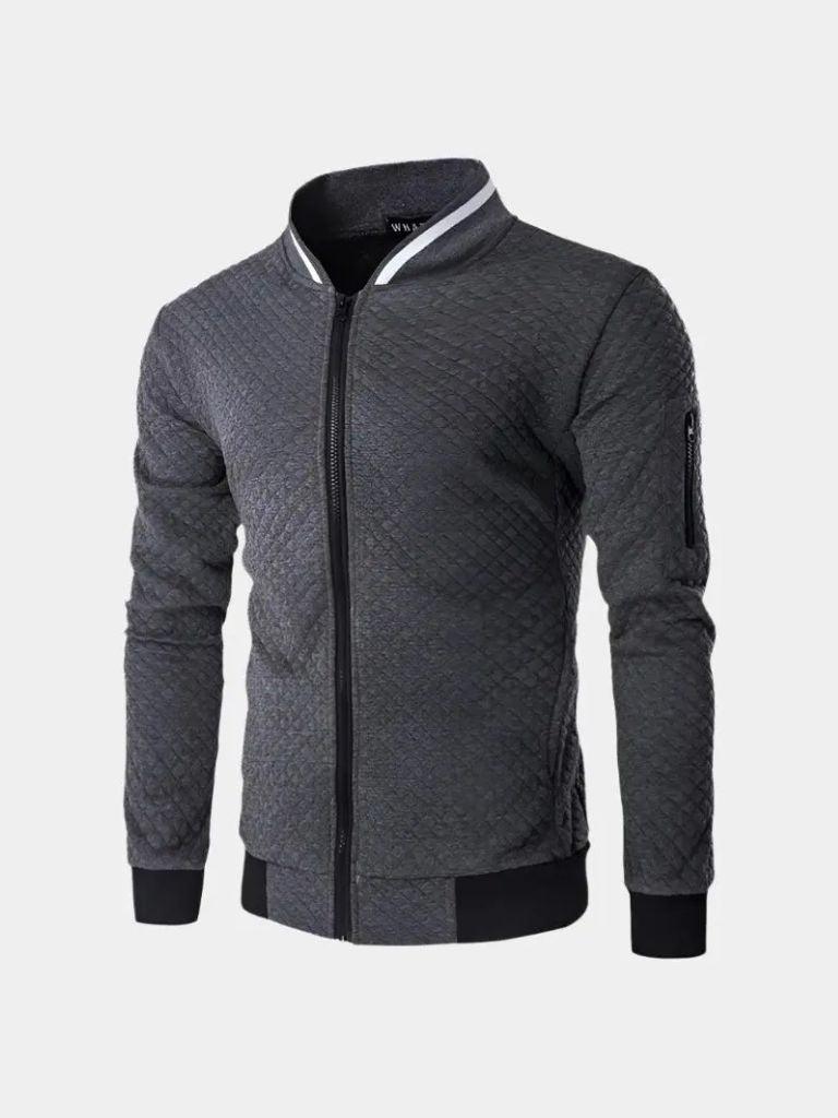 Textured Casual Bomber Jacket - Hommeor