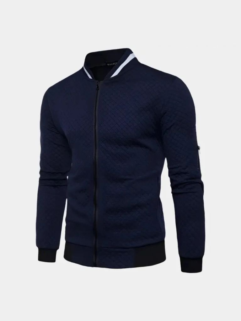 Textured Casual Bomber Jacket - Hommeor