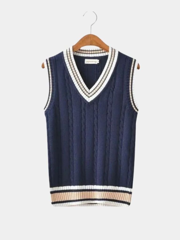 V Neck Elegant Knit Vest - Cross & Crown