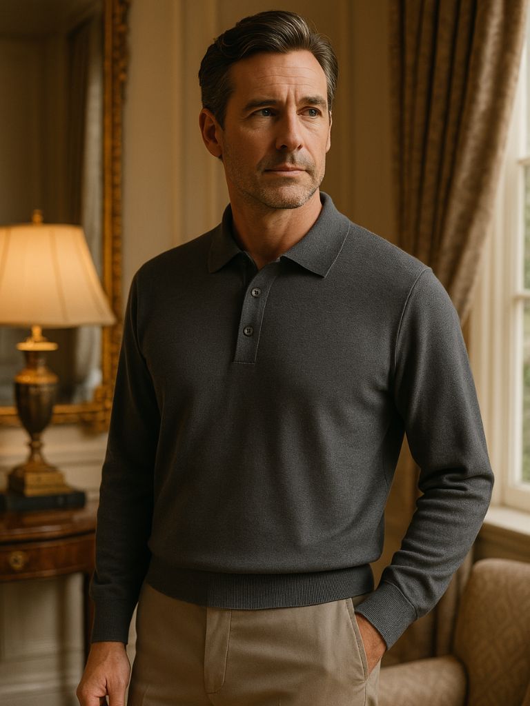 Wool Knit Button Up Polo Pullover